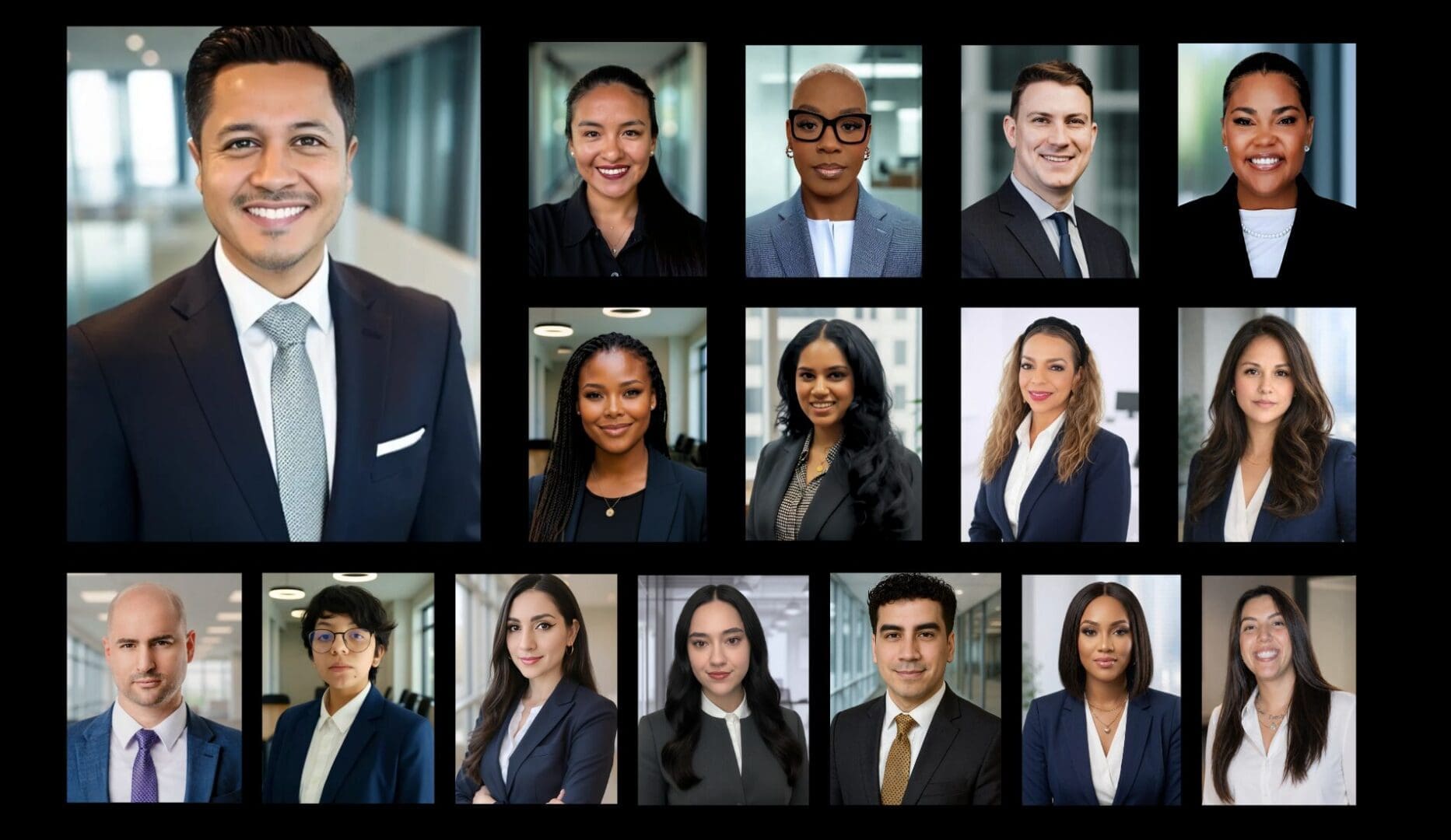 Corporate team collage of professional headshots