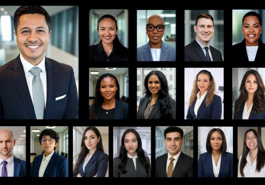 Corporate team collage of professional headshots